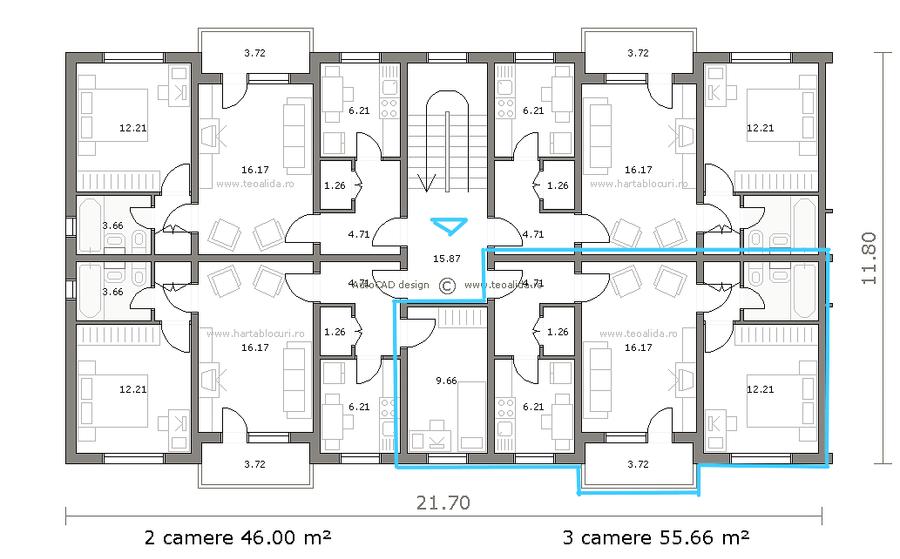 Vand apartament cu 3 camere in Micro 9, confort 1, semidecomandat. - 1