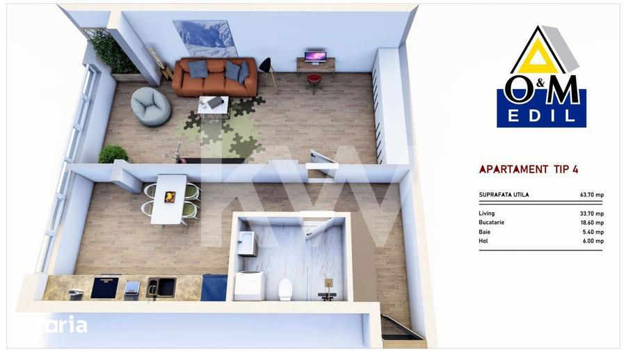 1000 /mp + TVA - Apartament NOU intabulat cu 2 camere - Predare - 4
