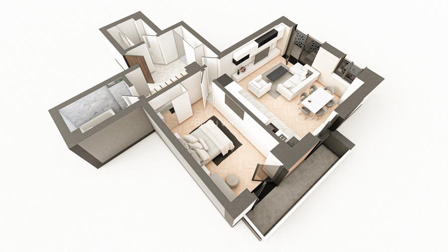 BRAUS CONFORT VIȘANI - Apartament Tip E – 2 Camere Open Space + Dressing