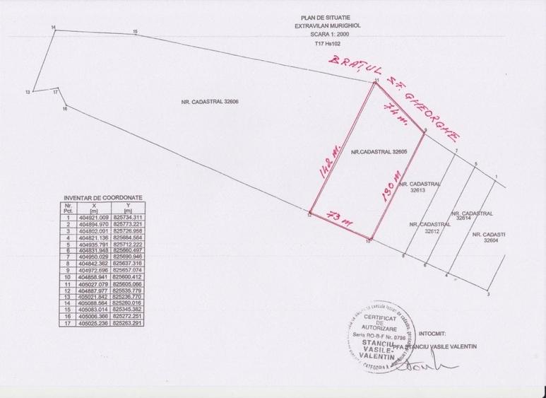 OCAZIE : INTRAVILAN com. MURIGHIOL - 19 euro/m.p. Deschidere Dunare  74 m. - 6
