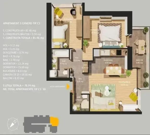 Apartament cu 3 camere decomandat în 13 Septembrie