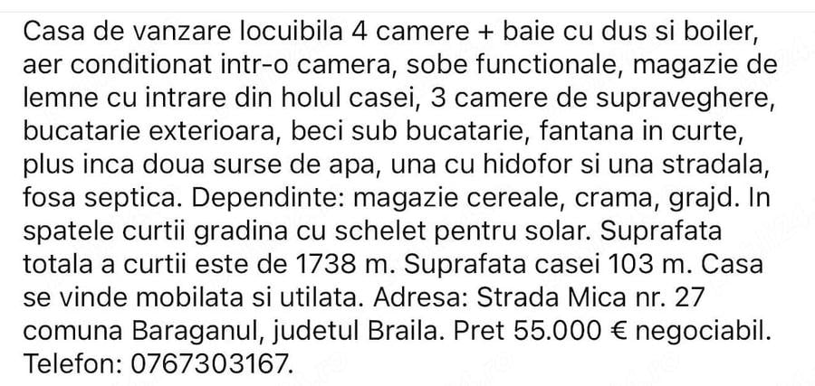 Casă cu 4 camere cu Teren 1700 Mp în Bărăganul