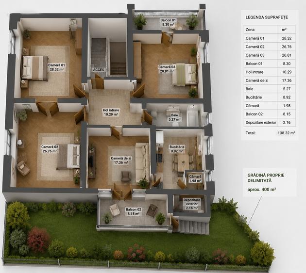 Apartament cu 4 camere decomandat în Sub Arini