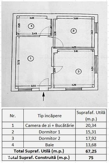 Casă cu 3 camere cu Canalizare în Central