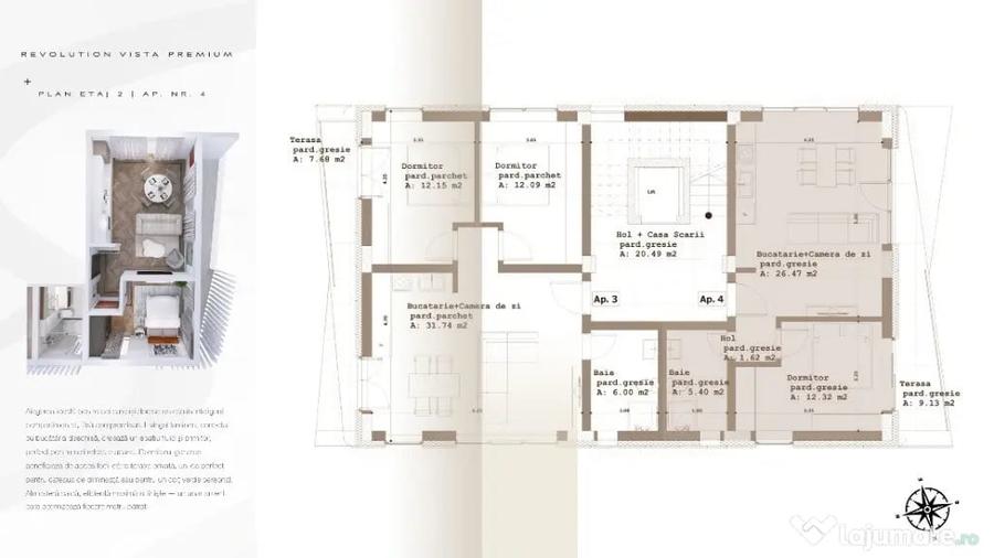 Apartament cu 2 camere decomandat în Republicii