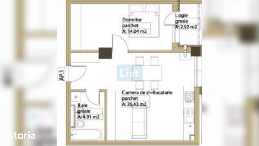 Apartament 2 camere, 55.35mpc, etaj 1, lift, Comision 0% - 2