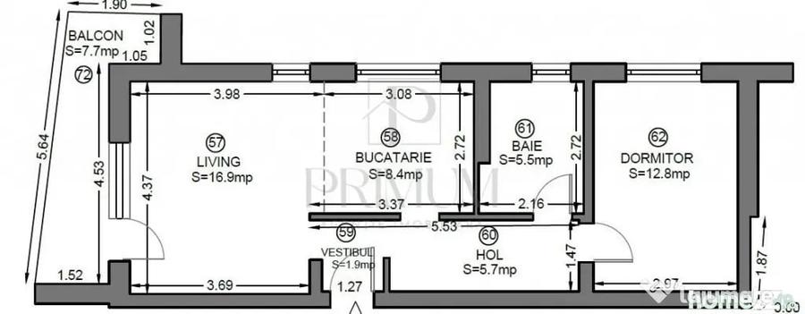 Apartament cu 2 camere decomandat în Dumbrăvița