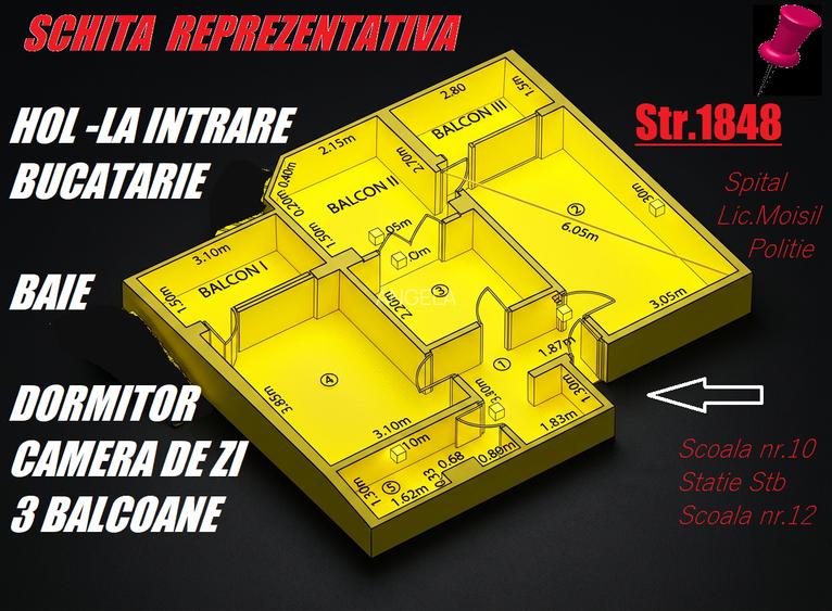 Apartament 2 camere STR 1848 / 65Mp