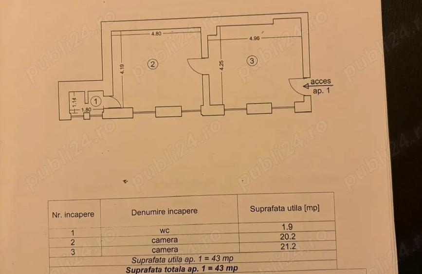 Apartament cu 2 camere semidecomandat în Centrul Istoric
