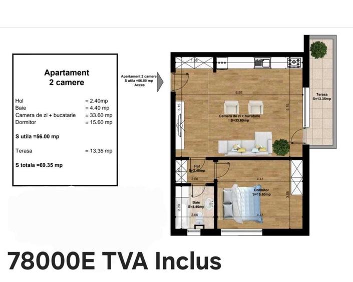 Apartament cu 2 camere decomandat în Central