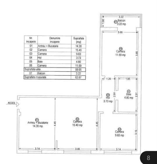 Apartament cu 3 camere semidecomandat, mobilat în P-ța Maria