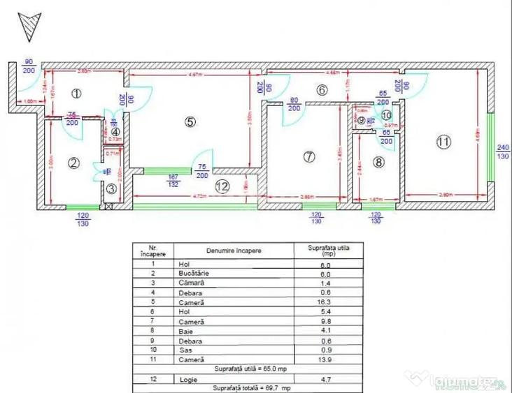 Apartament cu 3 camere semidecomandat în Podu Roș