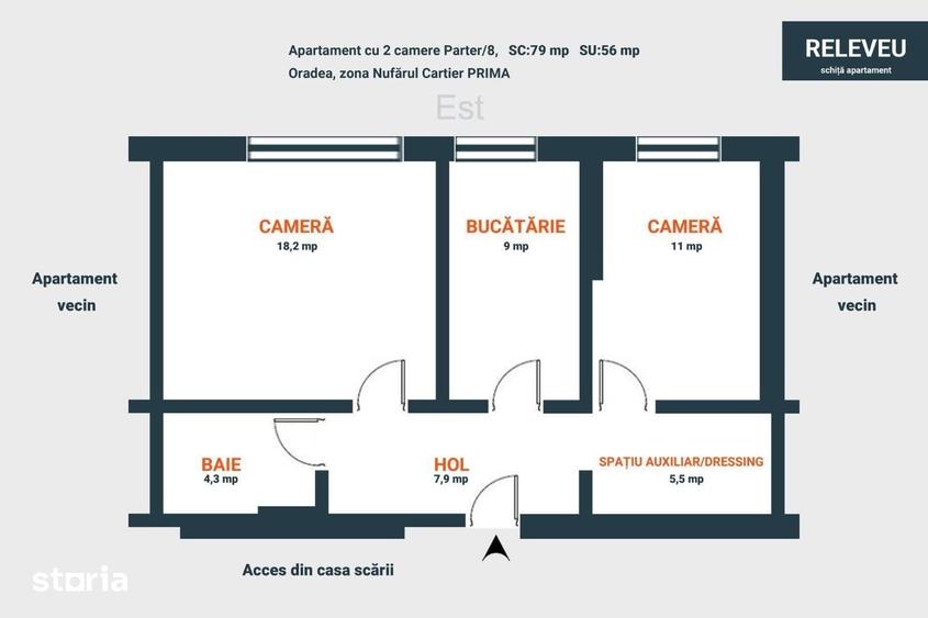 Apartament cu 2 camere decomandat în Seleuș