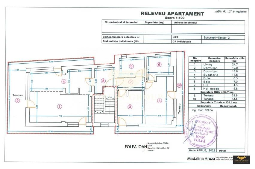 Penthouse cu 3 camere decomandat în Barbu Văcărescu