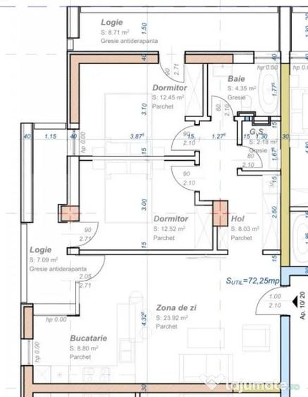 Apartament cu 3 camere semidecomandat în Aradului