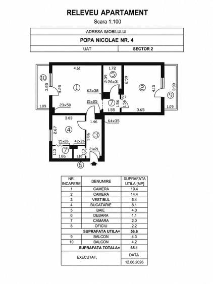 Apartament cu 2 camere semidecomandat în Baicului