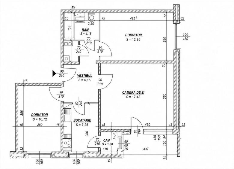 Apartament cu 3 camere decomandat, mobilat în Dristor