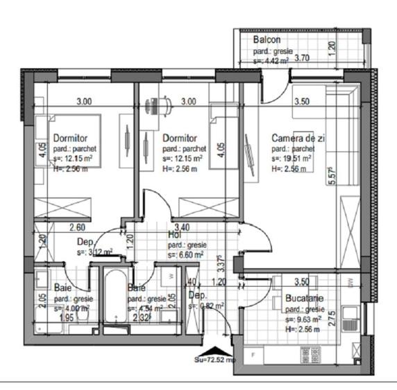 Apartament cu 3 camere în Tractorul
