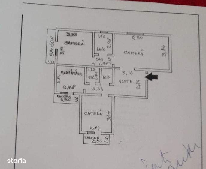 Apartament cu 3 camere în Gară