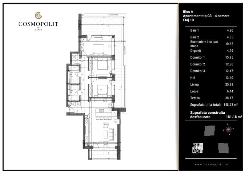 Apartament cu 4 camere decomandat, mobilat în Răcădău