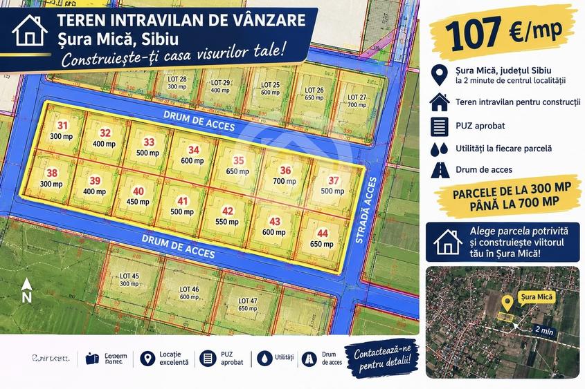 Teren Construcții intravilan de 447 mp, în Șura Mică