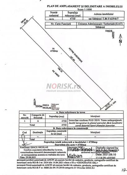 Teren Construcții intravilan de 4750 mp, în Semicentral
