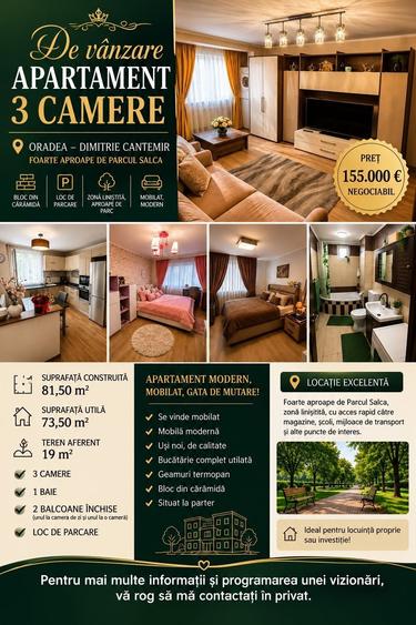 Apartament cu 3 camere decomandat în Central