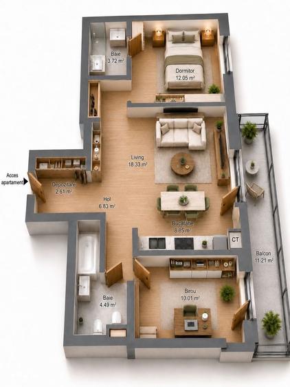 Apartament cu 3 camere în Faleză