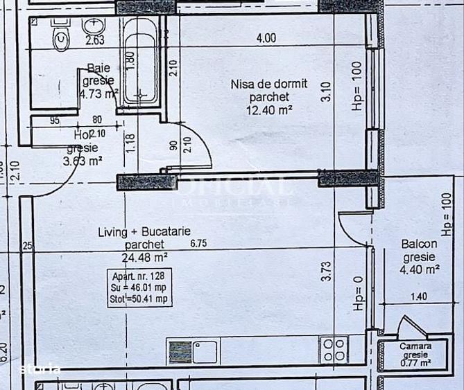 Apartament cu 2 camere semidecomandat în Florești