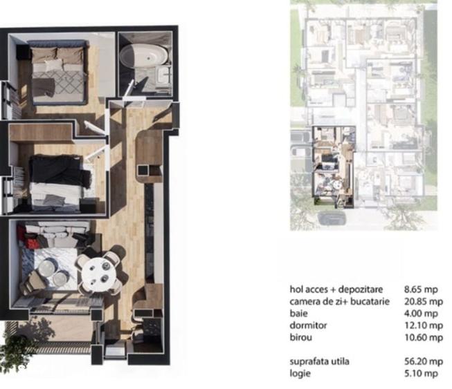 Apartament cu 3 camere în Baciu