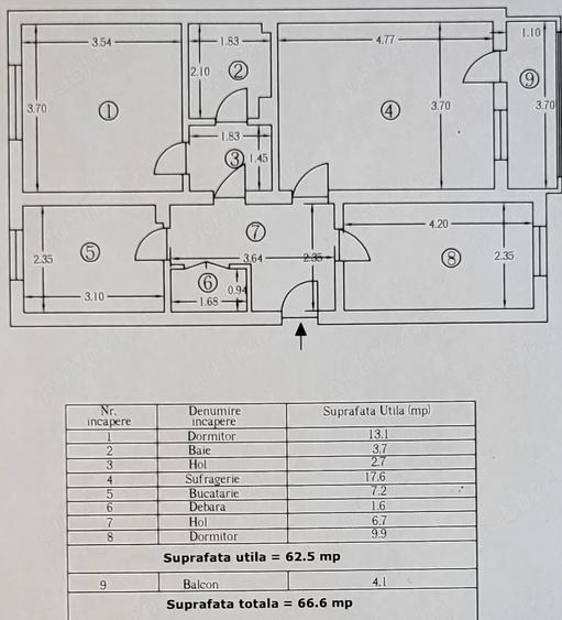 Apartament cu 3 camere decomandat în Sud