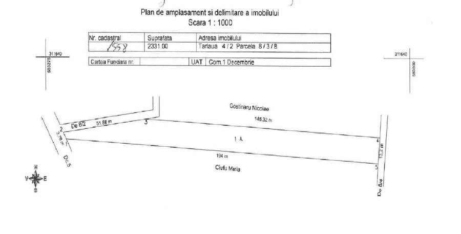 Teren de 2331 mp, în 1 Decembrie