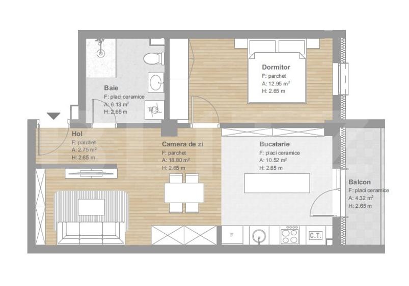 Apartament cu 2 camere semidecomandat în Florești