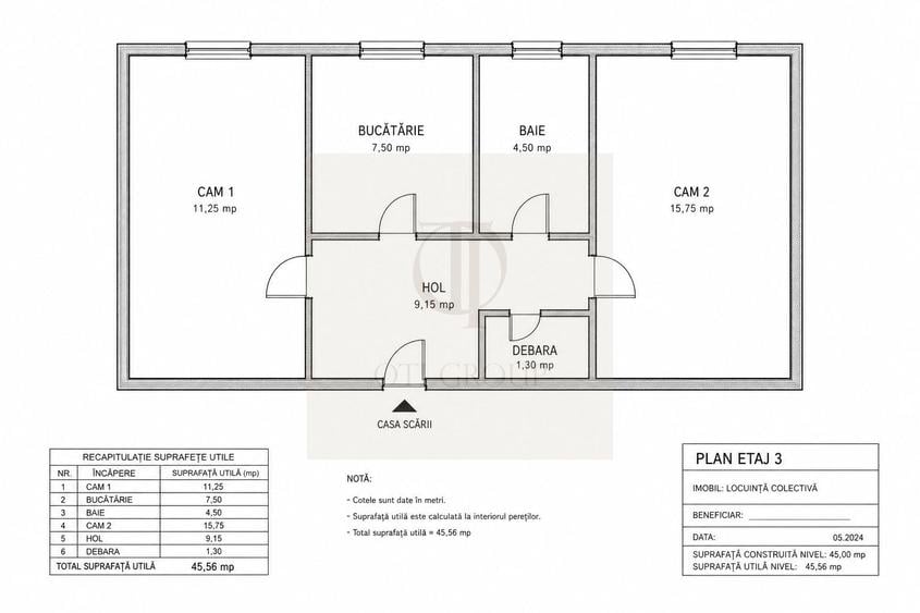 Apartament 2 camere, 46 mp, etaj 3/4, zona Centrală – vedere Someș - 10