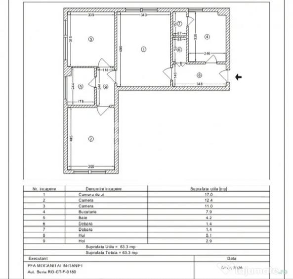 De vanzare apartament 3 camere, parter, zona centrala, Cons - 9