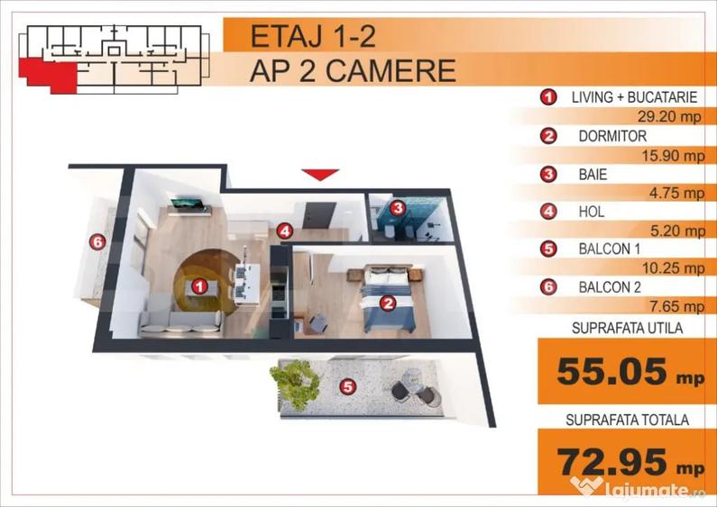 Apartament cu 2 camere în George Enescu