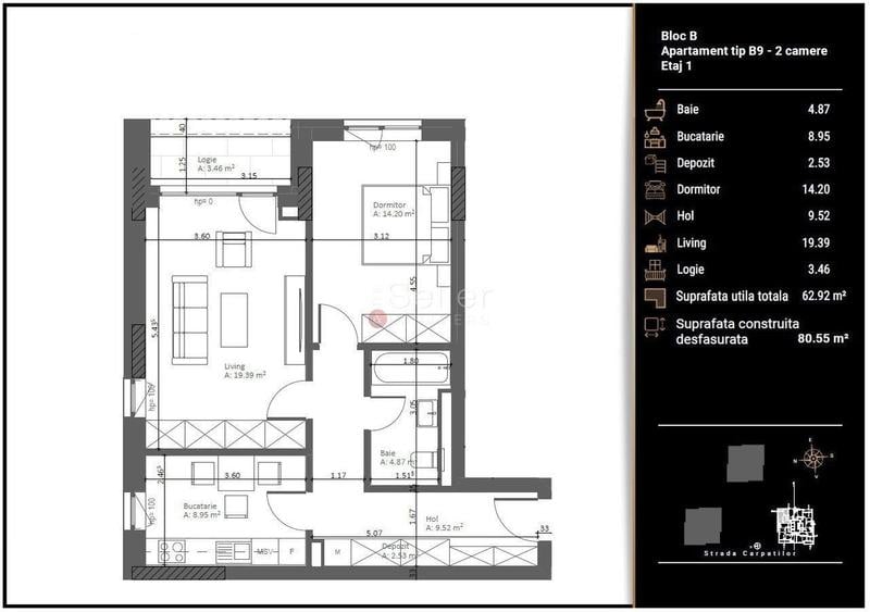 Apartament cu 2 camere în Central