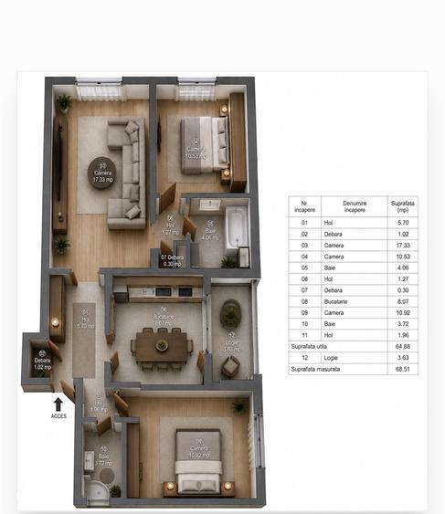 Proprietar | Apartament 3 cam. | 2 bai | Iulius Mall | Perioade medii - 11
