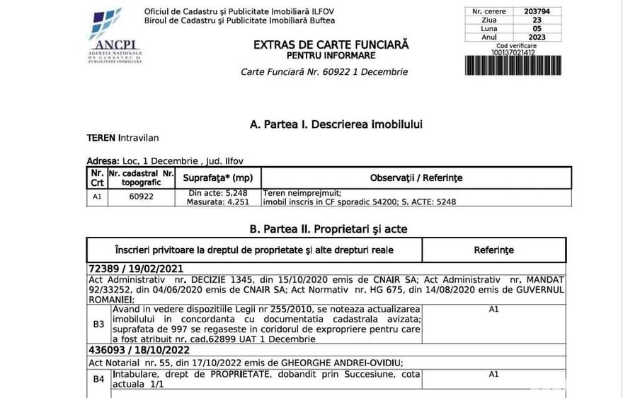Teren de 4250 mp, în 1 Decembrie