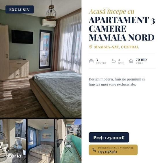 Apartament cu 3 camere semidecomandat în Nord