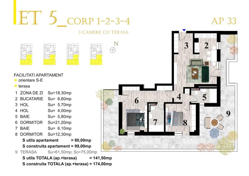 Apartament cu 3 camere în Central