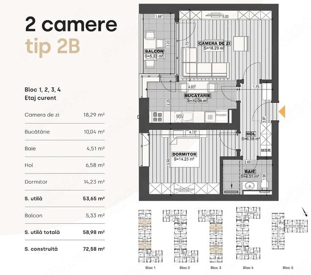 Apartament cu 2 camere decomandat în Nord