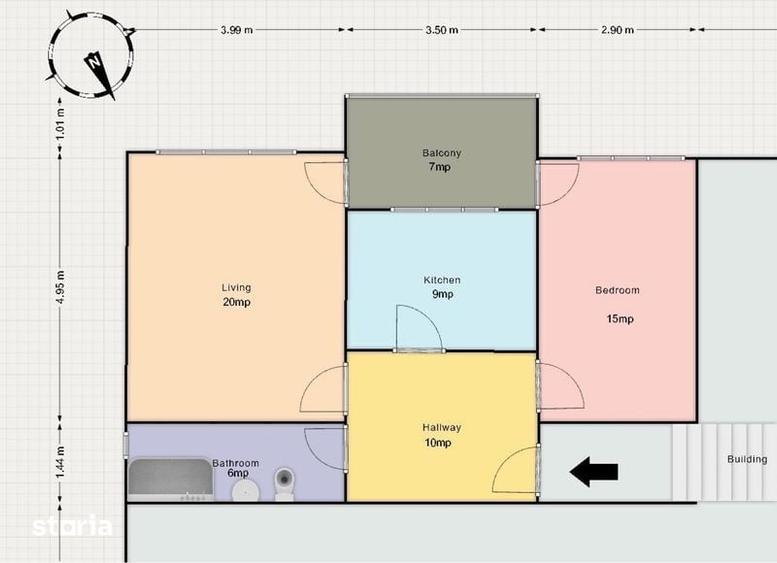 Apartament cu 2 camere decomandat în Ștrand