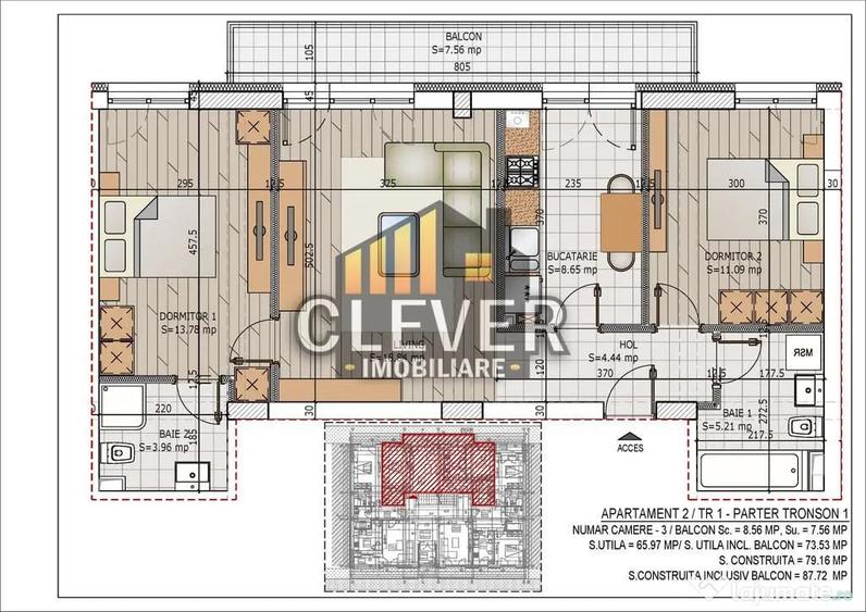 Apartament cu 3 camere semidecomandat în Titan