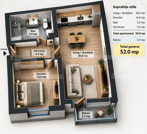 Apartament cu 2 camere semidecomandat în Florești