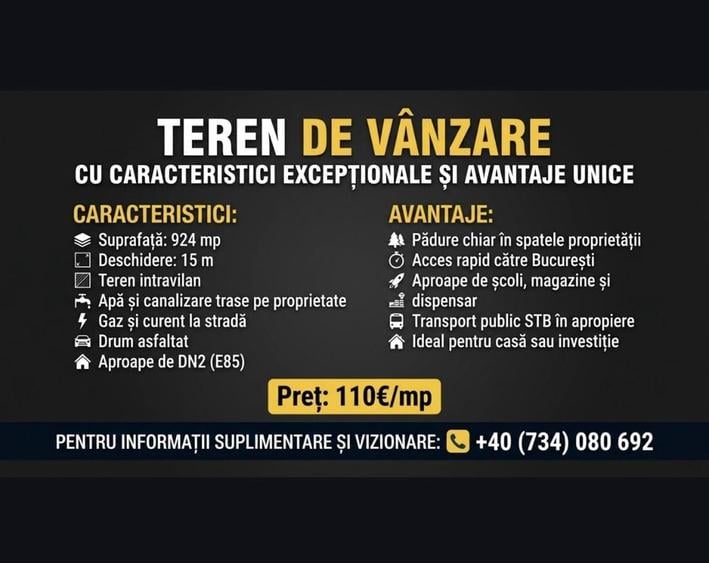 Teren de 924 mp, în Afumați