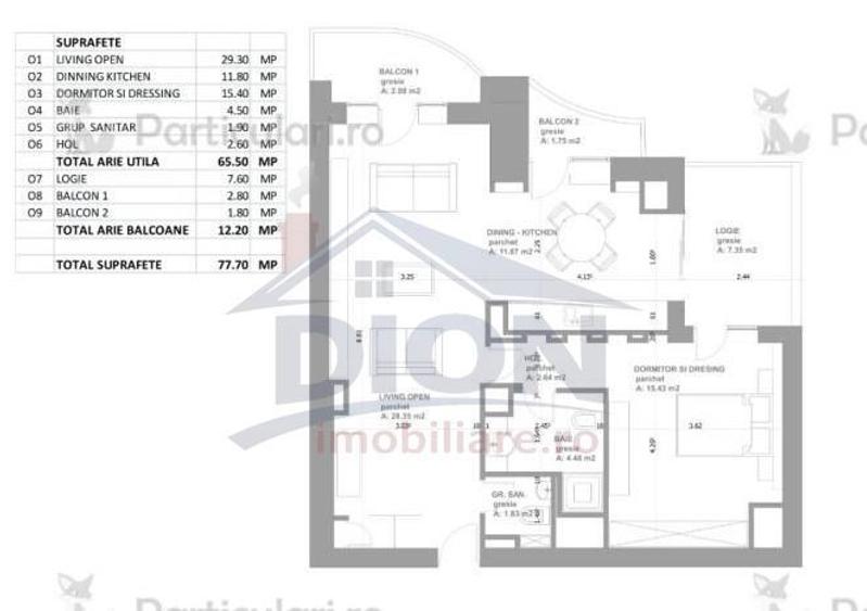 Apartament cu 3 camere semidecomandat în Unirii