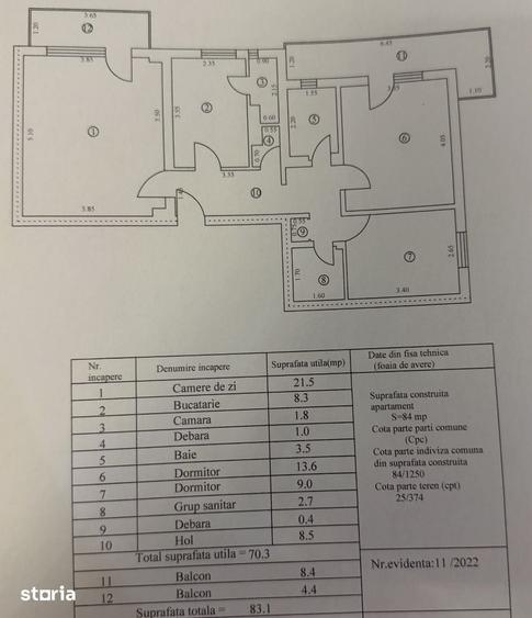 Apartament cu 3 camere decomandat în Central