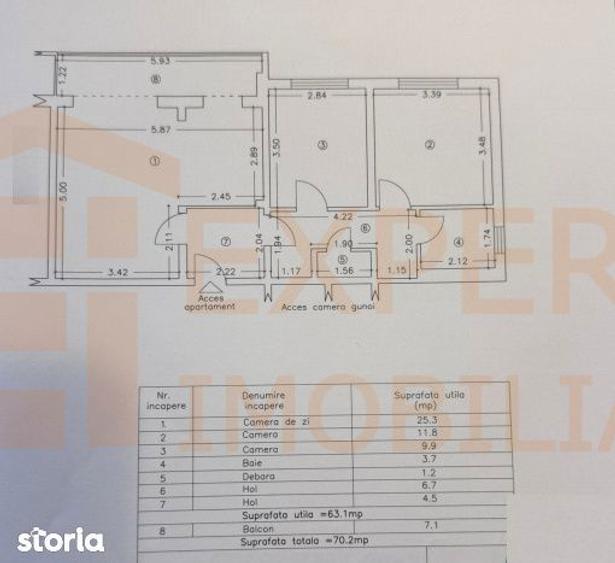 Apartament cu 3 camere decomandat, mobilat în Central