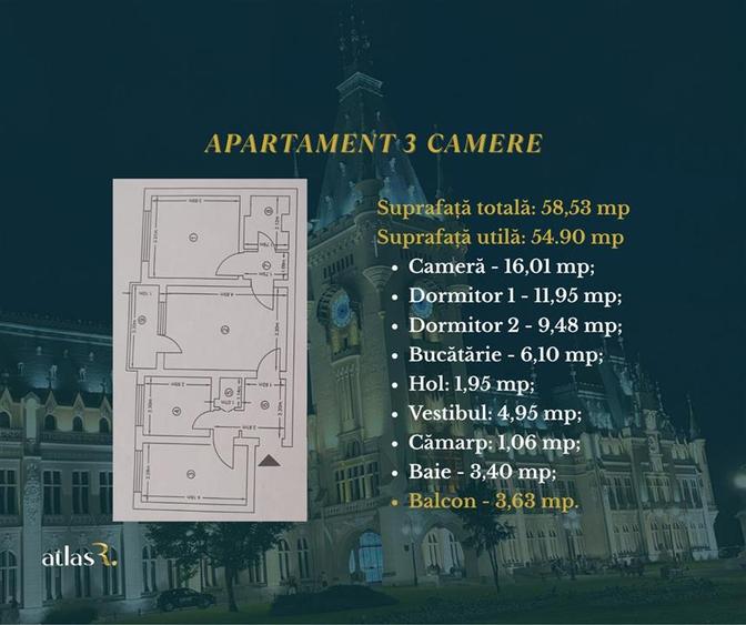 Apartament cu 3 camere semidecomandat, mobilat în Tătărași